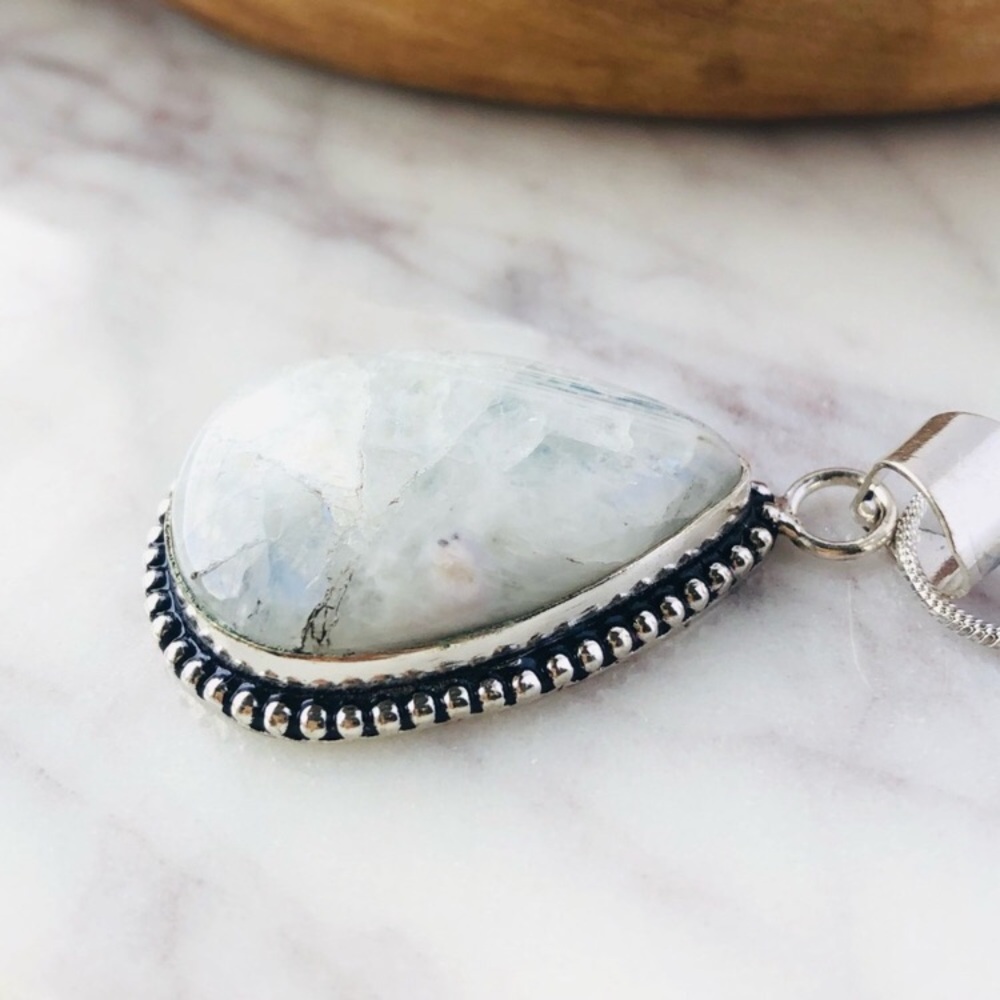 Moonstone Pear Shape Stone Statement Boho Necklace - image 5